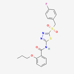 molecular formula C19H18FN3O4S2 B12206877 N-{5-[(4-fluorobenzyl)sulfonyl]-1,3,4-thiadiazol-2-yl}-2-propoxybenzamide 