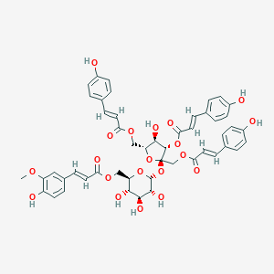 molecular formula C50H52O20 B122069 [(2R,3R,4S,5R)-3-羟基-4-[(E)-3-(4-羟基苯基)丙-2-烯酰]氧基-5-[[(E)-3-(4-羟基苯基)丙-2-烯酰]氧基甲基]-5-[(2R,3R,4S,5S,6R)-3,4,5-三羟基-6-[[(E)-3-(4-羟基-3-甲氧基苯基)丙-2-烯酰]氧基甲基]氧杂环己烷-2-基]氧基氧杂环己烷-2-基]甲基 (E)-3-(4-羟基苯基)丙-2-烯酸酯 CAS No. 155179-21-8