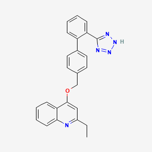 molecular formula C25H21N5O B1220702 2-Ethyl-4-((2'-(1H-1,2,3,4-tetrazol-5-yl)biphenyl-4-yl)methoxy)quinoline hydrochloride CAS No. 143494-72-8