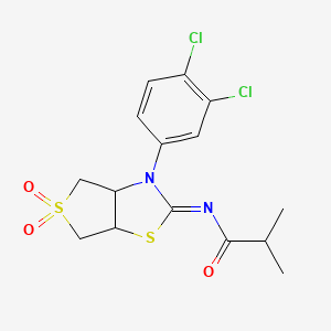 molecular formula C15H16Cl2N2O3S2 B12207027 N-[(2Z)-3-(3,4-dichlorophenyl)-5,5-dioxidotetrahydrothieno[3,4-d][1,3]thiazol-2(3H)-ylidene]-2-methylpropanamide 