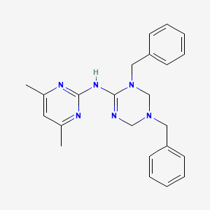 molecular formula C23H26N6 B1220707 N-(4,6-dimethyl-2-pyrimidinyl)-1,3-bis(phenylmethyl)-2,4-dihydro-1,3,5-triazin-6-amine 