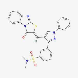 molecular formula C27H21N5O3S2 B12207212 N,N-dimethyl-3-{4-[(Z)-(3-oxo[1,3]thiazolo[3,2-a]benzimidazol-2(3H)-ylidene)methyl]-1-phenyl-1H-pyrazol-3-yl}benzenesulfonamide 