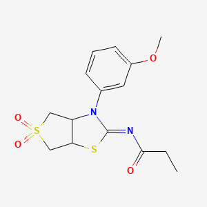 molecular formula C15H18N2O4S2 B12207270 N-[(2Z)-3-(3-methoxyphenyl)-5,5-dioxidotetrahydrothieno[3,4-d][1,3]thiazol-2(3H)-ylidene]propanamide 