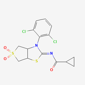 molecular formula C15H14Cl2N2O3S2 B12207315 N-[(2Z)-3-(2,6-dichlorophenyl)-5,5-dioxidotetrahydrothieno[3,4-d][1,3]thiazol-2(3H)-ylidene]cyclopropanecarboxamide 