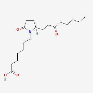 molecular formula C19H33NO4 B1220738 1-Pyrrolidineheptanoic acid, 2-oxo-5-(3-oxooctyl)- CAS No. 62006-01-3