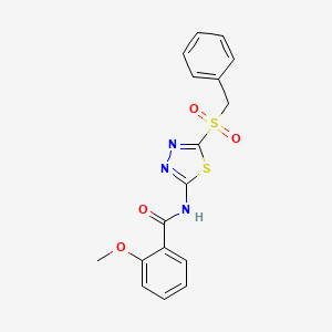 molecular formula C17H15N3O4S2 B12207384 N-(5-(benzylsulfonyl)-1,3,4-thiadiazol-2-yl)-2-methoxybenzamide 