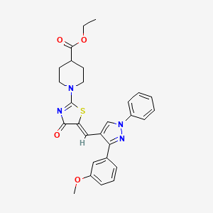 molecular formula C28H28N4O4S B12207616 ethyl 1-[(5Z)-5-{[3-(3-methoxyphenyl)-1-phenyl-1H-pyrazol-4-yl]methylidene}-4-oxo-4,5-dihydro-1,3-thiazol-2-yl]piperidine-4-carboxylate 