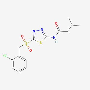 molecular formula C14H16ClN3O3S2 B12207621 N-(5-((2-chlorobenzyl)sulfonyl)-1,3,4-thiadiazol-2-yl)-3-methylbutanamide 