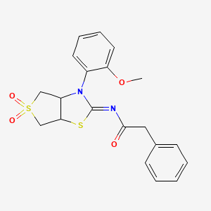 molecular formula C20H20N2O4S2 B12207729 N-[(2Z)-3-(2-methoxyphenyl)-5,5-dioxidotetrahydrothieno[3,4-d][1,3]thiazol-2(3H)-ylidene]-2-phenylacetamide 