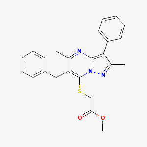 molecular formula C24H23N3O2S B12207770 Methyl [(6-benzyl-2,5-dimethyl-3-phenylpyrazolo[1,5-a]pyrimidin-7-yl)sulfanyl]acetate 