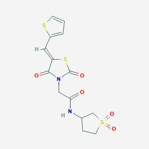 molecular formula C14H14N2O5S3 B12207783 N-(1,1-dioxidotetrahydrothiophen-3-yl)-2-[(5Z)-2,4-dioxo-5-(thiophen-2-ylmethylidene)-1,3-thiazolidin-3-yl]acetamide 