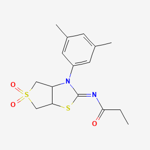 molecular formula C16H20N2O3S2 B12207852 N-[(2Z)-3-(3,5-dimethylphenyl)-5,5-dioxidotetrahydrothieno[3,4-d][1,3]thiazol-2(3H)-ylidene]propanamide 