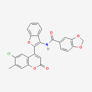 molecular formula C26H16ClNO6 B12207889 N-[2-(6-chloro-7-methyl-2-oxo-2H-chromen-4-yl)-1-benzofuran-3-yl]-1,3-benzodioxole-5-carboxamide 