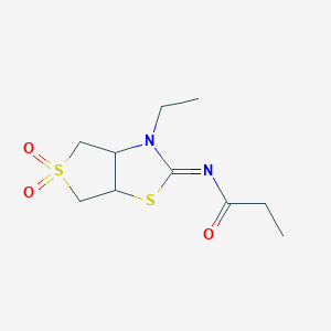 molecular formula C10H16N2O3S2 B12207923 N-[(2Z)-3-ethyl-5,5-dioxidotetrahydrothieno[3,4-d][1,3]thiazol-2(3H)-ylidene]propanamide 