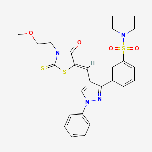 molecular formula C26H28N4O4S3 B12207974 N,N-diethyl-3-(4-{(Z)-[3-(2-methoxyethyl)-4-oxo-2-thioxo-1,3-thiazolidin-5-ylidene]methyl}-1-phenyl-1H-pyrazol-3-yl)benzenesulfonamide 