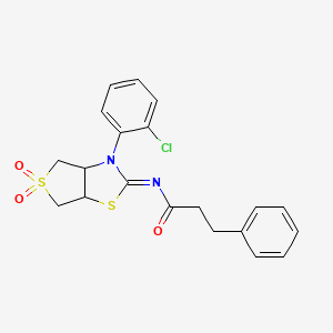 molecular formula C20H19ClN2O3S2 B12208043 N-[(2E)-3-(2-chlorophenyl)-5,5-dioxidotetrahydrothieno[3,4-d][1,3]thiazol-2(3H)-ylidene]-3-phenylpropanamide 