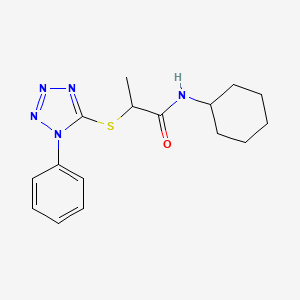 molecular formula C16H21N5OS B12208085 N-cyclohexyl-2-[(1-phenyl-1H-tetrazol-5-yl)sulfanyl]propanamide 