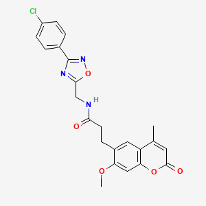 molecular formula C23H20ClN3O5 B12208228 N-((3-(4-chlorophenyl)-1,2,4-oxadiazol-5-yl)methyl)-3-(7-methoxy-4-methyl-2-oxo-2H-chromen-6-yl)propanamide 