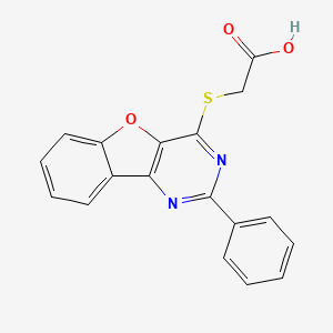 molecular formula C18H12N2O3S B1220823 2-[(2-Phenyl-4-benzofuro[3,2-d]pyrimidinyl)thio]acetic acid 
