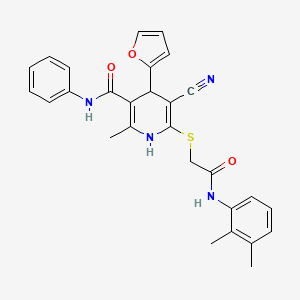 molecular formula C28H26N4O3S B1220825 5-cyano-6-[[2-(2,3-dimethylanilino)-2-oxoethyl]thio]-4-(2-furanyl)-2-methyl-N-phenyl-1,4-dihydropyridine-3-carboxamide 