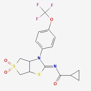 molecular formula C16H15F3N2O4S2 B12208311 N-[(2Z)-5,5-dioxido-3-[4-(trifluoromethoxy)phenyl]tetrahydrothieno[3,4-d][1,3]thiazol-2(3H)-ylidene]cyclopropanecarboxamide 