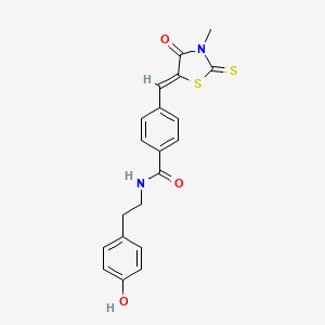 molecular formula C20H18N2O3S2 B12208394 N-[2-(4-hydroxyphenyl)ethyl]-4-[(Z)-(3-methyl-4-oxo-2-thioxo-1,3-thiazolidin-5-ylidene)methyl]benzamide 