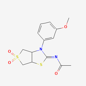 molecular formula C14H16N2O4S2 B12208455 N-[(2Z)-3-(3-methoxyphenyl)-5,5-dioxidotetrahydrothieno[3,4-d][1,3]thiazol-2(3H)-ylidene]acetamide 