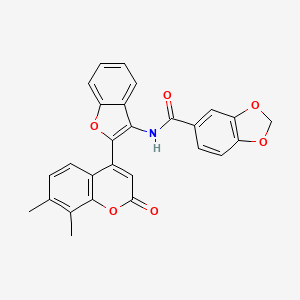 molecular formula C27H19NO6 B12208556 N-[2-(7,8-dimethyl-2-oxo-2H-chromen-4-yl)-1-benzofuran-3-yl]-1,3-benzodioxole-5-carboxamide 