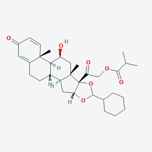 molecular formula C32H44O7 B122086 2-[(1S,2S,4R,8S,9S,11S,12S,13R)-6-cyclohexyl-11-hydroxy-9,13-dimethyl-16-oxo-5,7-dioxapentacyclo[10.8.0.0^{2,9}.0^{4,8}.0^{13,18}]icosa-14,17-dien-8-yl]-2-oxoethyl 2-methylpropanoate CAS No. 141845-82-1