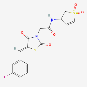 molecular formula C16H13FN2O5S2 B12208651 N-(1,1-dioxido-2,3-dihydrothiophen-3-yl)-2-[(5Z)-5-(3-fluorobenzylidene)-2,4-dioxo-1,3-thiazolidin-3-yl]acetamide 