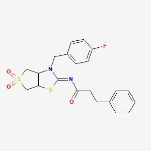 molecular formula C21H21FN2O3S2 B12208771 N-[(2E)-3-(4-fluorobenzyl)-5,5-dioxidotetrahydrothieno[3,4-d][1,3]thiazol-2(3H)-ylidene]-3-phenylpropanamide 