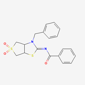 molecular formula C19H18N2O3S2 B12208819 N-[(2Z)-3-benzyl-5,5-dioxidotetrahydrothieno[3,4-d][1,3]thiazol-2(3H)-ylidene]benzamide 