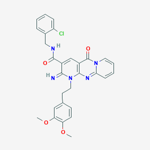 molecular formula C29H26ClN5O4 B12208843 N-[(2-chlorophenyl)methyl]-7-[2-(3,4-dimethoxyphenyl)ethyl]-6-imino-2-oxo-1,7,9-triazatricyclo[8.4.0.03,8]tetradeca-3(8),4,9,11,13-pentaene-5-carboxamide 