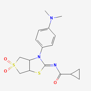molecular formula C17H21N3O3S2 B12208887 N-[(2Z)-3-[4-(dimethylamino)phenyl]-5,5-dioxidotetrahydrothieno[3,4-d][1,3]thiazol-2(3H)-ylidene]cyclopropanecarboxamide 