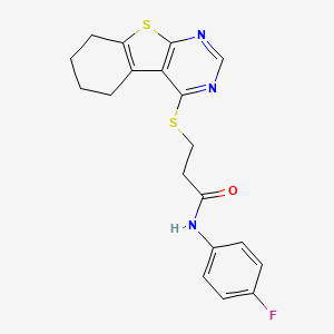 molecular formula C19H18FN3OS2 B12208916 N-(4-fluorophenyl)-3-{8-thia-4,6-diazatricyclo[7.4.0.0^{2,7}]trideca-1(9),2,4,6-tetraen-3-ylsulfanyl}propanamide 