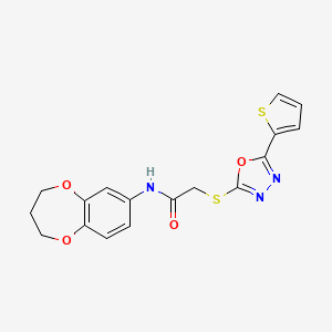 molecular formula C17H15N3O4S2 B12208920 N-(3,4-dihydro-2H-1,5-benzodioxepin-7-yl)-2-{[5-(thiophen-2-yl)-1,3,4-oxadiazol-2-yl]sulfanyl}acetamide 