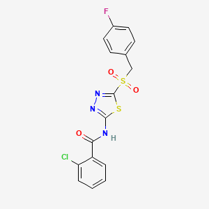 molecular formula C16H11ClFN3O3S2 B12208989 2-chloro-N-{5-[(4-fluorobenzyl)sulfonyl]-1,3,4-thiadiazol-2-yl}benzamide 