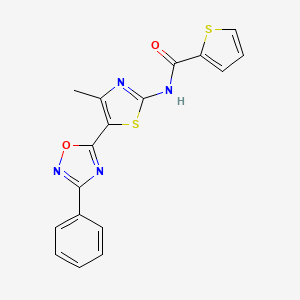 molecular formula C17H12N4O2S2 B12209101 N-[(2Z)-4-methyl-5-(3-phenyl-1,2,4-oxadiazol-5-yl)-1,3-thiazol-2(3H)-ylidene]thiophene-2-carboxamide 