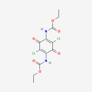 molecular formula C12H12Cl2N2O6 B1220915 Carbamic acid, (2,5-dichloro-3,6-dioxo-1,4-cyclohexadiene-1,4-diyl)bis-, diethyl ester CAS No. 33251-22-8