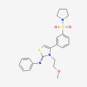 molecular formula C22H25N3O3S2 B12209369 N-[(2Z)-3-(2-methoxyethyl)-4-[3-(pyrrolidin-1-ylsulfonyl)phenyl]-1,3-thiazol-2(3H)-ylidene]aniline 