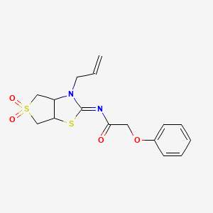 molecular formula C16H18N2O4S2 B12209398 N-[(2E)-5,5-dioxido-3-(prop-2-en-1-yl)tetrahydrothieno[3,4-d][1,3]thiazol-2(3H)-ylidene]-2-phenoxyacetamide 