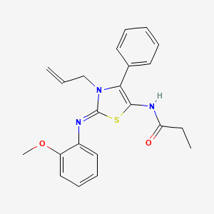 molecular formula C22H23N3O2S B12209450 N-{2-[(2-methoxyphenyl)imino]-4-phenyl-3-(prop-2-en-1-yl)-2,3-dihydro-1,3-thiazol-5-yl}propanamide 