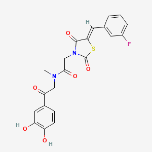 molecular formula C21H17FN2O6S B12209582 N-[2-(3,4-dihydroxyphenyl)-2-oxoethyl]-2-[(5Z)-5-(3-fluorobenzylidene)-2,4-dioxo-1,3-thiazolidin-3-yl]-N-methylacetamide 