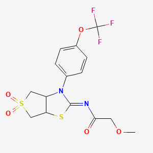 molecular formula C15H15F3N2O5S2 B12209641 N-[(2Z)-5,5-dioxido-3-[4-(trifluoromethoxy)phenyl]tetrahydrothieno[3,4-d][1,3]thiazol-2(3H)-ylidene]-2-methoxyacetamide 