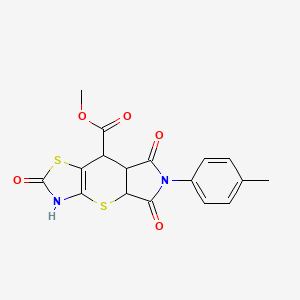 molecular formula C17H14N2O5S2 B12209872 Methyl 11-(4-methylphenyl)-5,10,12-trioxo-2,6-dithia-4,11-diazatricyclo[7.3.0.0^{3,7}]dodec-3(7)-ene-8-carboxylate 