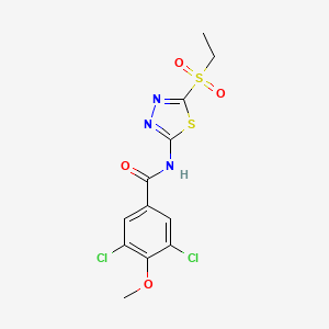 molecular formula C12H11Cl2N3O4S2 B12209882 3,5-dichloro-N-(5-(ethylsulfonyl)-1,3,4-thiadiazol-2-yl)-4-methoxybenzamide 