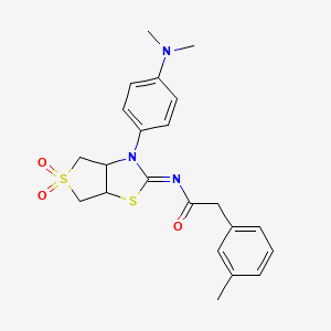 molecular formula C22H25N3O3S2 B12210130 N-[(2E)-3-[4-(dimethylamino)phenyl]-5,5-dioxidotetrahydrothieno[3,4-d][1,3]thiazol-2(3H)-ylidene]-2-(3-methylphenyl)acetamide 