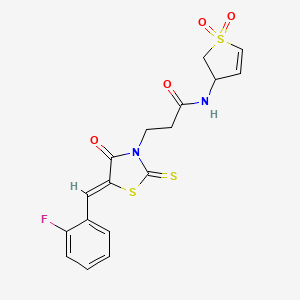 molecular formula C17H15FN2O4S3 B12210217 N-(1,1-dioxo-2,3-dihydrothiophen-3-yl)-3-[(5Z)-5-[(2-fluorophenyl)methylidene]-4-oxo-2-sulfanylidene-1,3-thiazolidin-3-yl]propanamide 