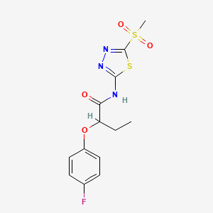 molecular formula C13H14FN3O4S2 B12210452 2-(4-fluorophenoxy)-N-(5-(methylsulfonyl)-1,3,4-thiadiazol-2-yl)butanamide 