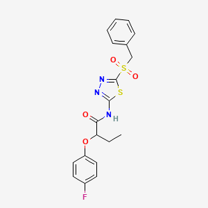 molecular formula C19H18FN3O4S2 B12210492 N-(5-(benzylsulfonyl)-1,3,4-thiadiazol-2-yl)-2-(4-fluorophenoxy)butanamide 